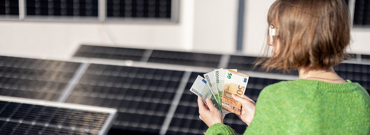 Photovoltaik Anlage und Geldscheine