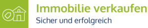 Logo oder Schaltfläche mit grünem Haussymbol und der Aufschrift „Immobilie verkaufen – Sicher und erfolgreich“ in grüner und blauer Schrift.
