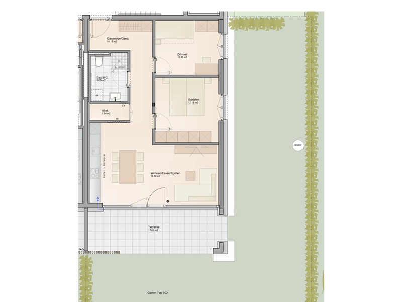 3-Zimmer Wohnung mit großem Garten | Wohnbauförderung (Top B02)