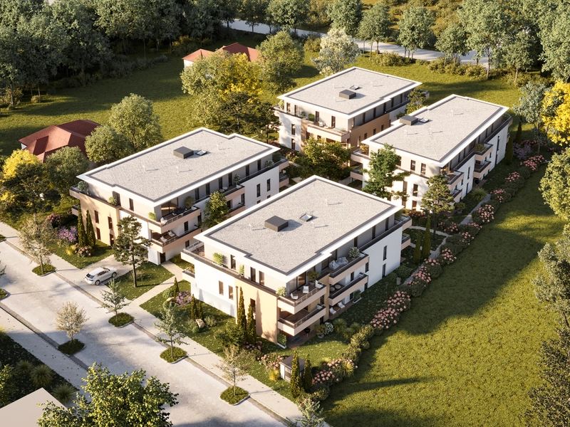 Vier Baukörper schaffen naturnahe Atmosphäre. Investieren Sie in BELLA VITA - Erwerb direkt vom Bauträger!