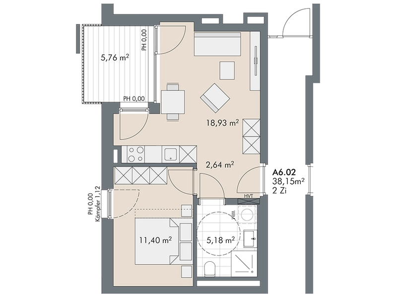 Ruhig gelegene 2-Zimmer Wohnung mit Balkon (Top A6.2)