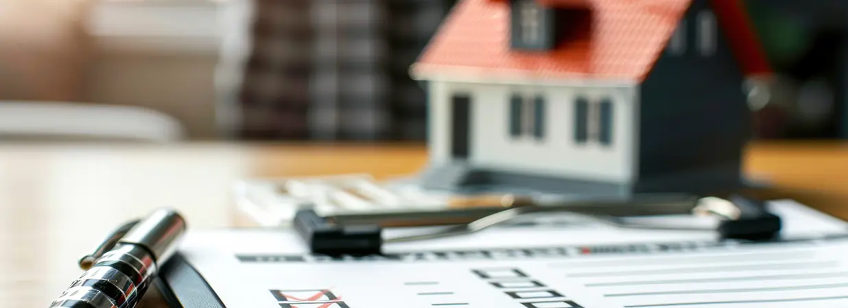 Checkliste mit Modellhaus im Hintergrund