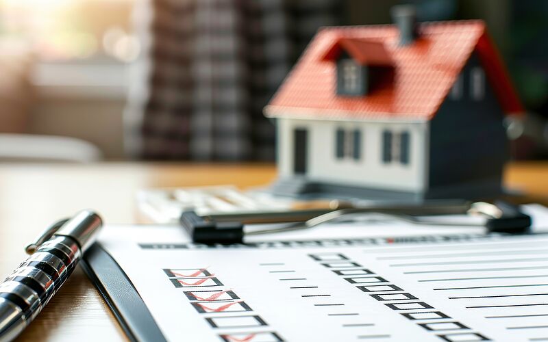 Checkliste mit Modellhaus im Hintergrund