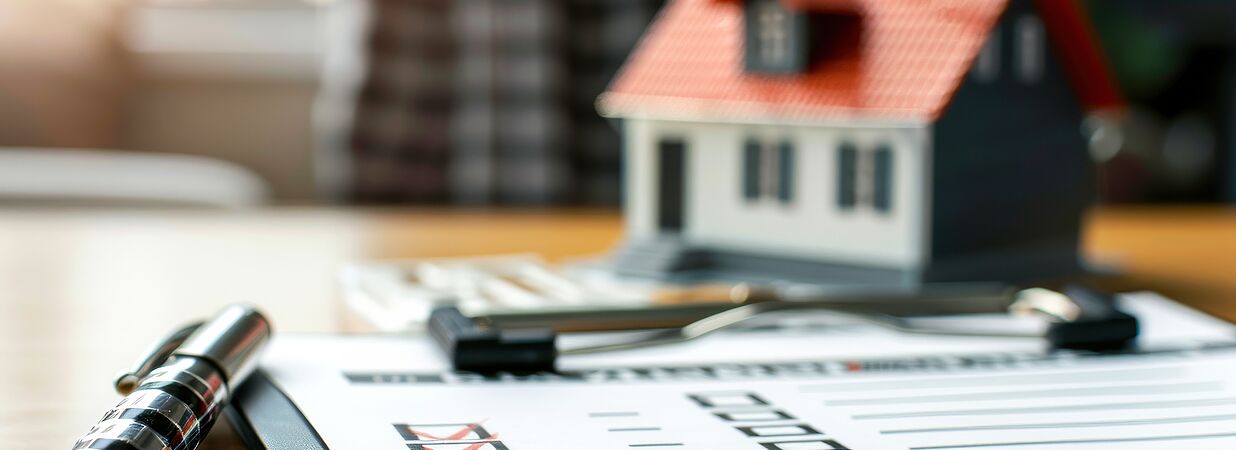 Checkliste mit Modellhaus im Hintergrund