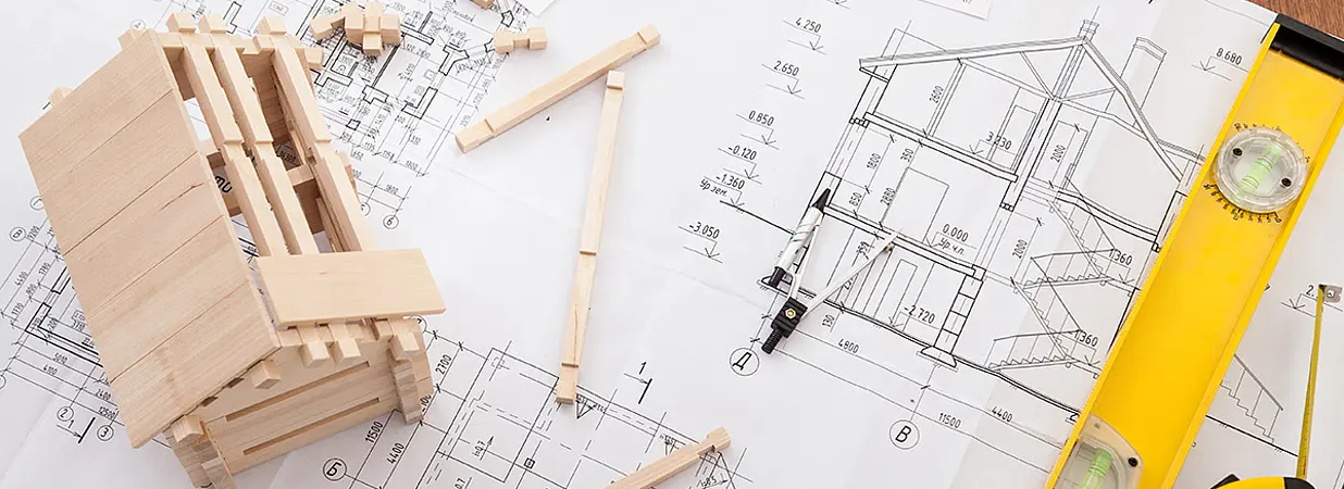 bauplan und holzbausteine