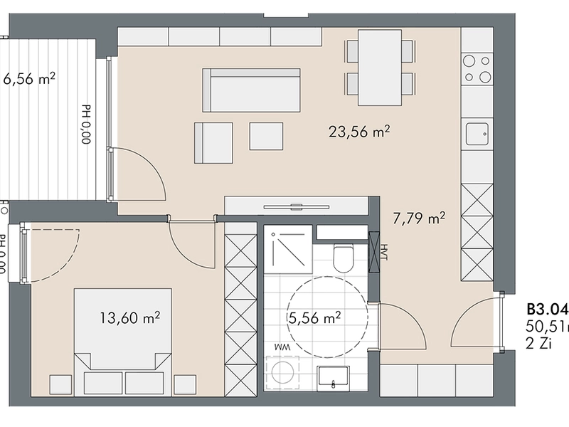 Ruhige 2-Zimmer Wohnung mit Balkon (Top B3.4)