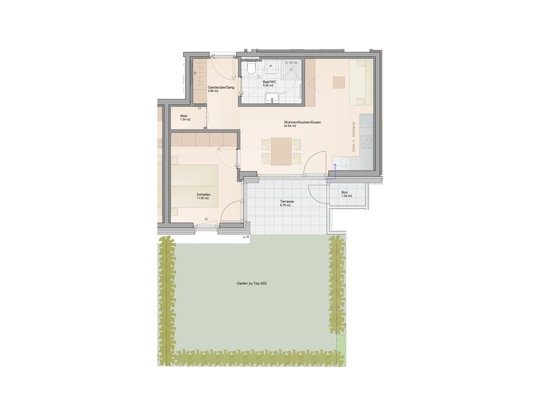 Hohe Wohnbauförderung: 2-Zimmer Gartenwohnung (Top A2)