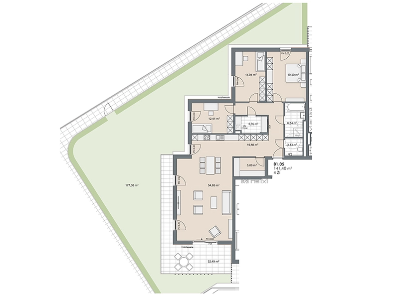 4-Zimmer Wohnung mit nach Westen ausgerichtetem Garten (Top B1.05)