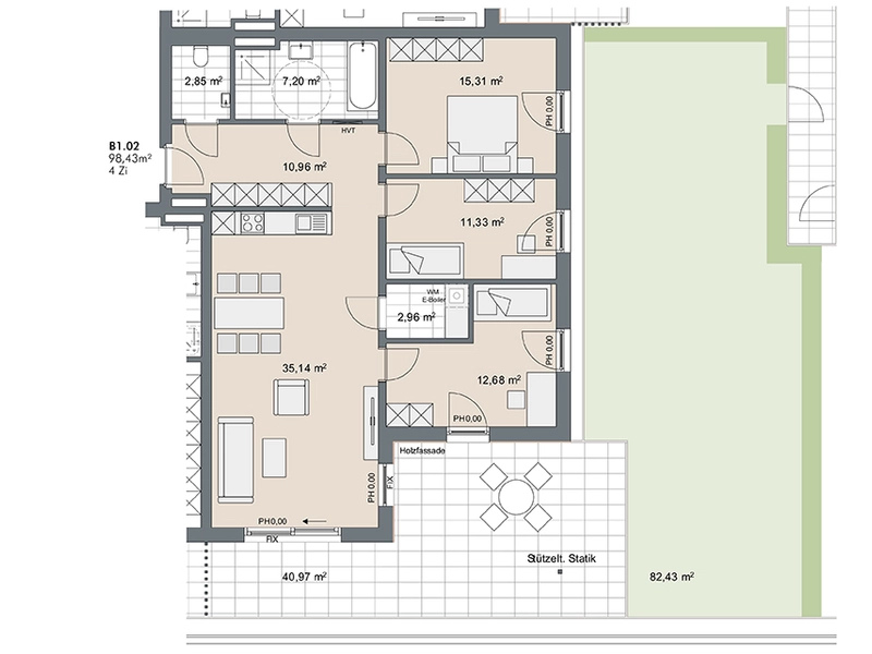 4-Zimmer Wohnung mit großem Garten (Top B1.02)