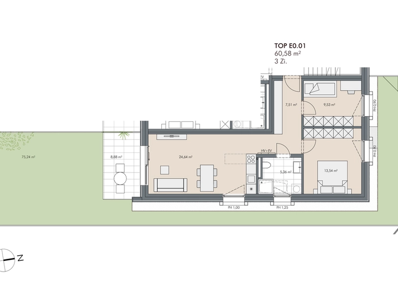 Neubau & provisionsfrei: 3-Zimmer Gartenwohnung mit Südausrichtung