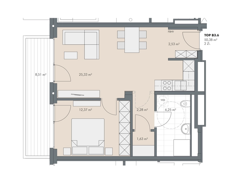 2-Zimmer Wohnung mit sonnigem Balkon
