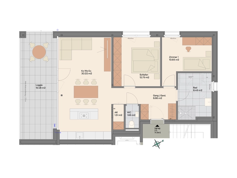 3-Zimmer Wohnung mit großer Terrasse in einzigartiger Lage (Top A2)