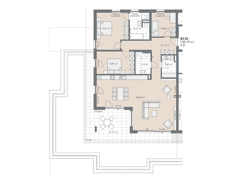 4-Zimmer Dachgeschosswohnung mit grosser Terrasse (Top B3.02)