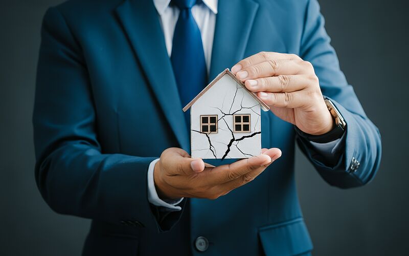 Symbolisches Bild eines Hauses mit Rissen als Hinweis auf Reparaturpflichten.