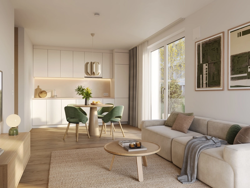 Lebendiger Wohnraum mit Parkblick – Willkommen bei den PARK FLATS