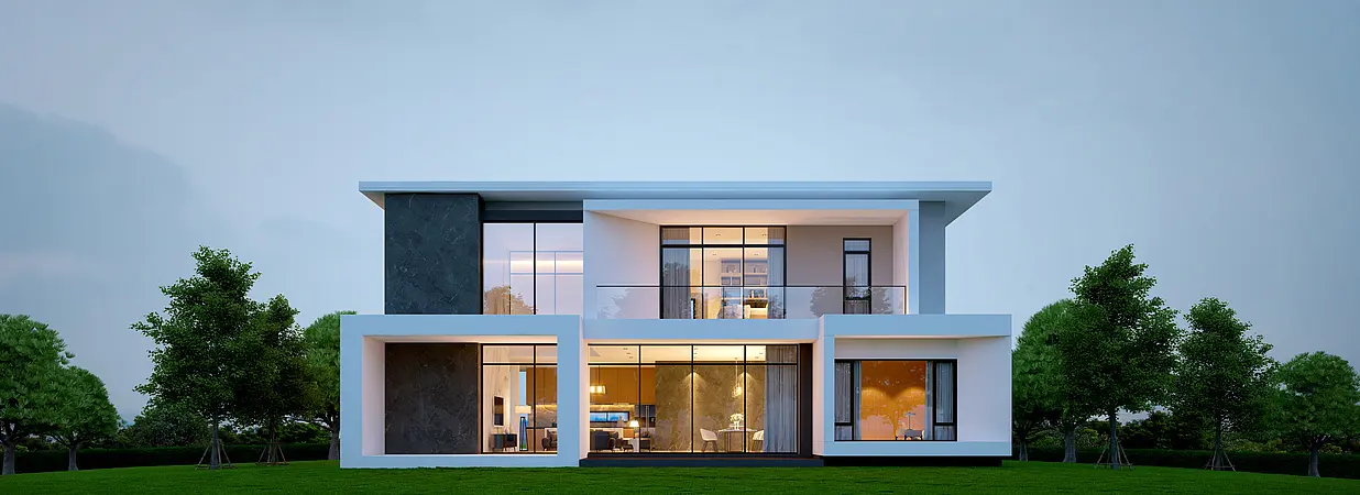 Modernes Einfamilienhaus als Beispiel für ein Haus in einem Musterhauspark