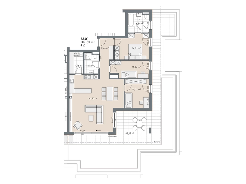 Grandiose 4-Zimmer Dachgeschosswohnung mit grosser Terrasse (Top B3.01)