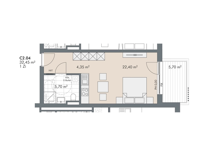 1-Zimmer Wohnung mit Balkon für Anleger und Eigennutzer (Top C2.04)