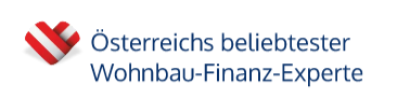 Logo mit rot-weiß-rotem Herzsymbol und der Aufschrift „Österreichs beliebtester Wohnbau-Finanz-Experte“ in blauer Schrift – ein Qualitätssiegel oder Auszeichnung im Finanz- oder Immobilienbereich.